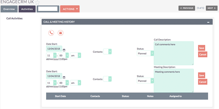 Activities Tab Screenshot